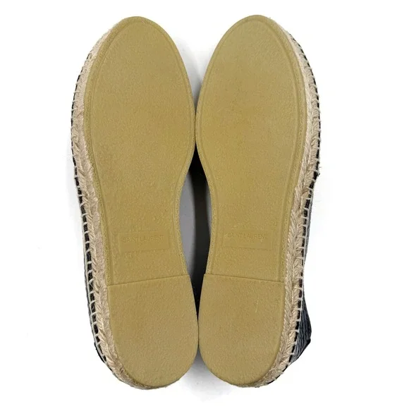 Saint Laurent Espadrilles Black Croc Embossed Leather Flat Slip On Sz 42 / 12 - Picture 9 of 11